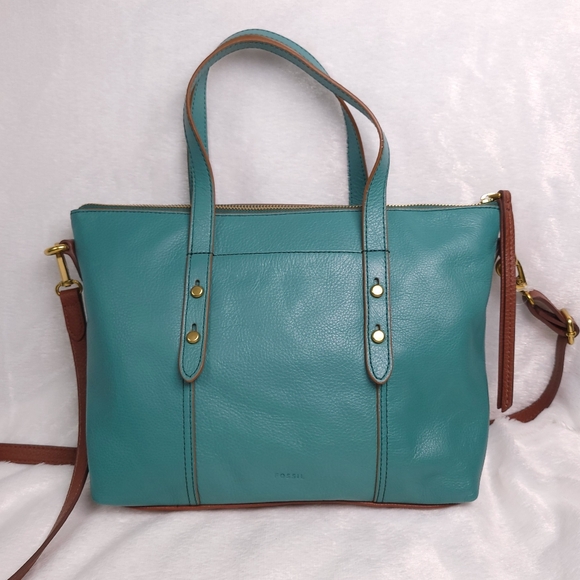 Fossil Jenna Satchel Crossbody Bag Green Brown - Picture 1 of 16